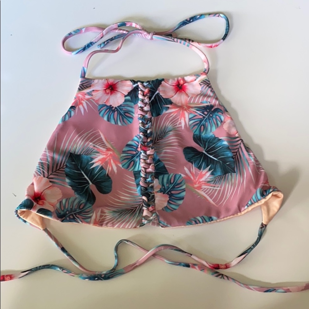 Reversible Hibiscus halter neck bikini top